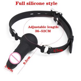 Full Silicone Double-Ended Open Mouth Gag Dildo Oral Fixation Strap On Slave Sex Toys Penis Plug Harness Bdsm Bondage For Couple (Color: 01)
